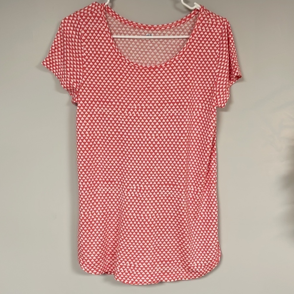 Gap Coral/ white  scoop neck Tee shirt women’s,   extra long curved hemline, S